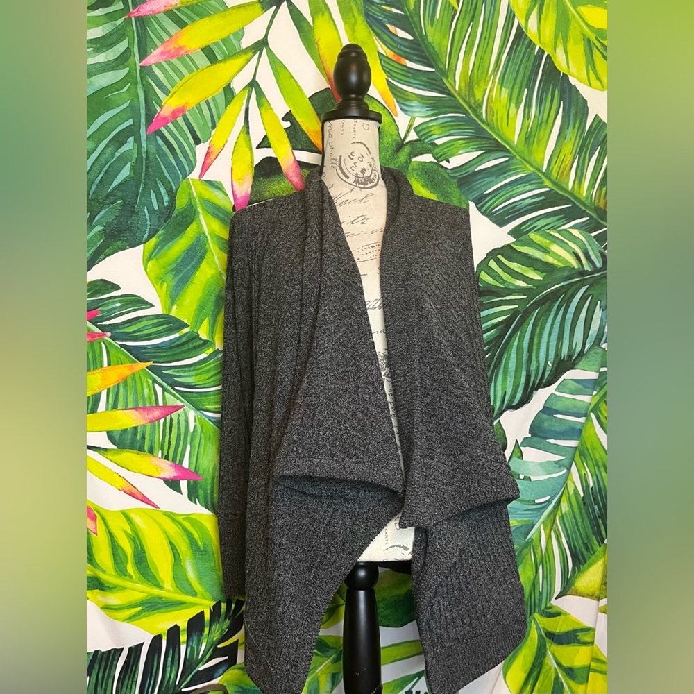 Athleta M Dark Grey Open Fall Winter Preppy City Office Waterfall Open Cardigan